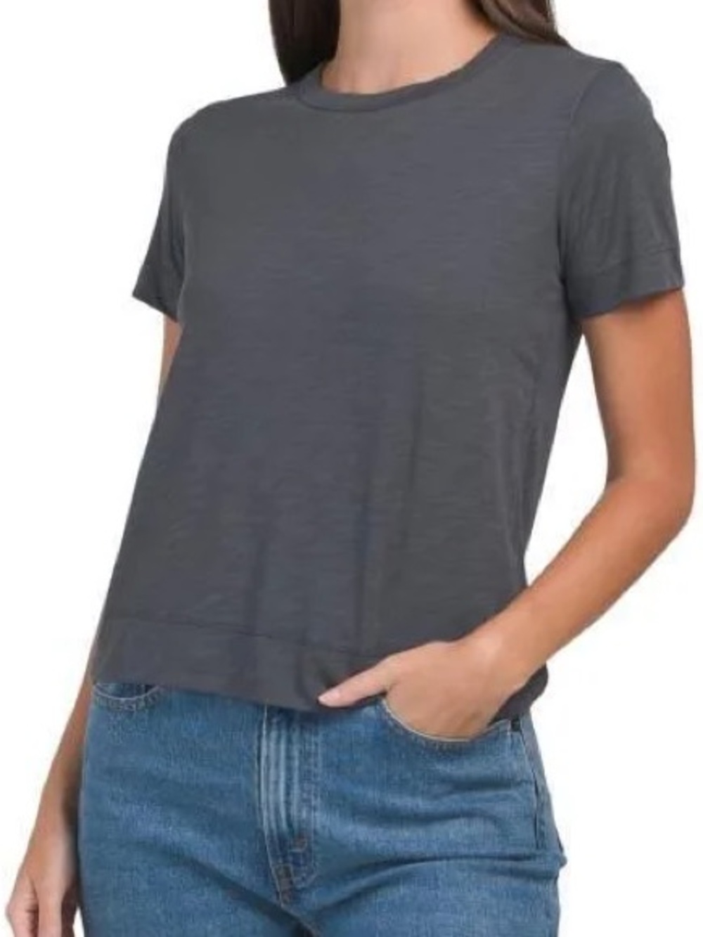 Theory Tilma Sea Slub Gray Cotton Crewneck T-Shirt Size L